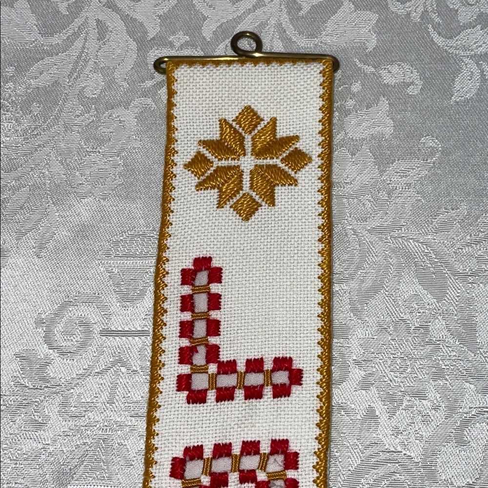 Vintage Embroidered Wall Hanging with Bell - Picture 2 of 6